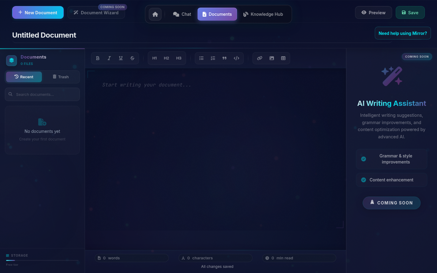 Mirror AI document writer — generate structured, content-rich outputs