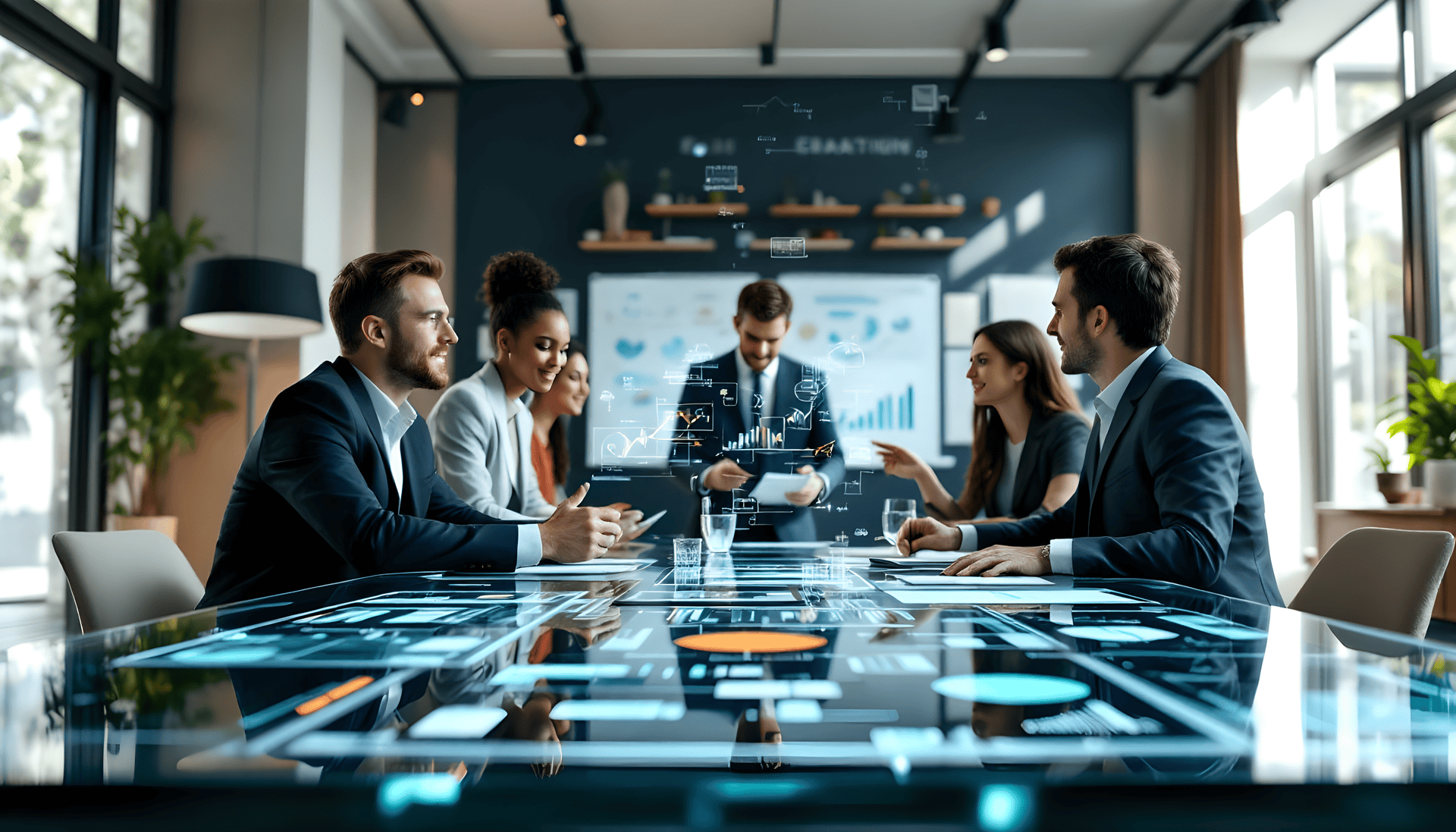 Enterprises - Modern office meeting room with diverse team